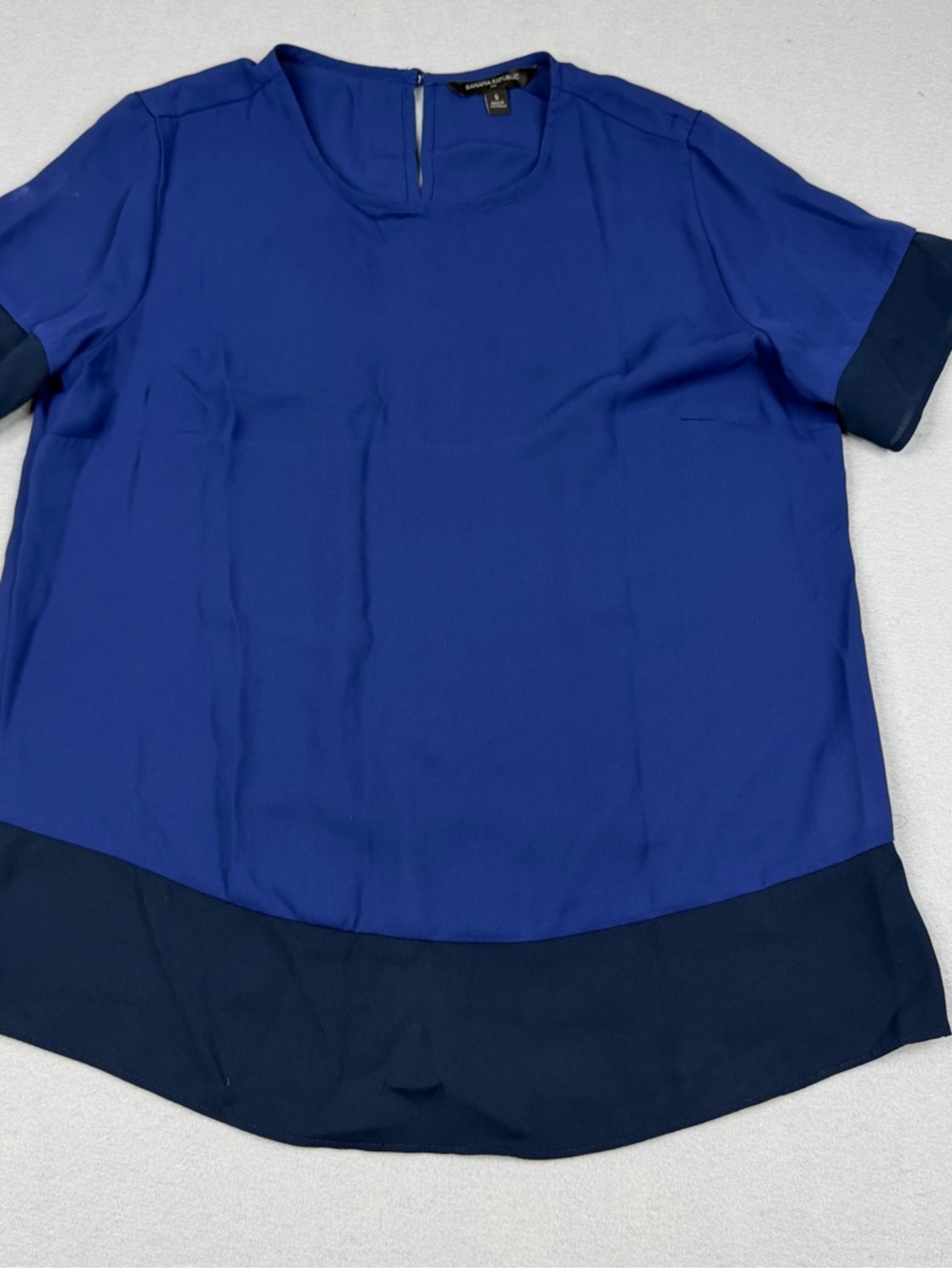 Banana Republic Blouse Womens S Cobalt Blue Navy Sheer Colorblock Career Top
